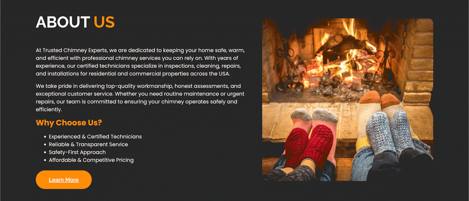 Portfolio Chimney maintenance service website part Four