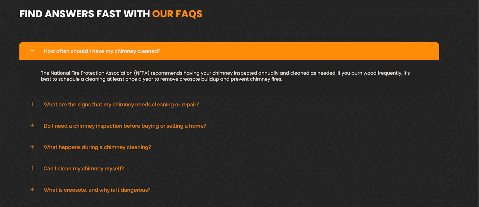 Portfolio Chimney maintenance service website part six