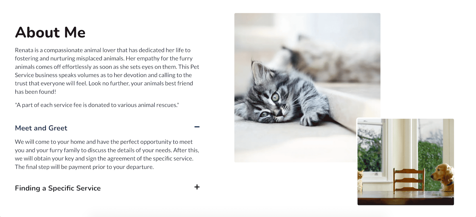 Portfolio Pet care service website part 2